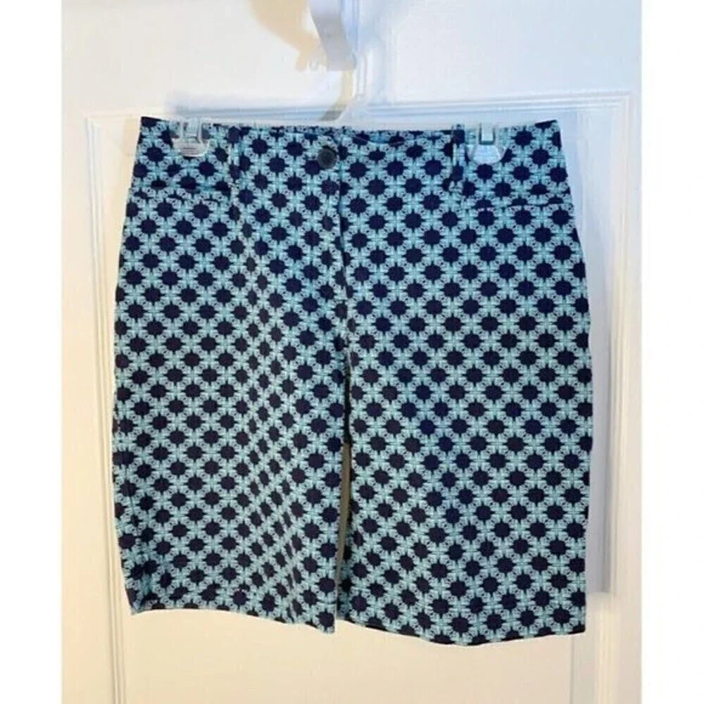 Talbots Petite Geometric Print Casual Summer Bermuda Shorts
